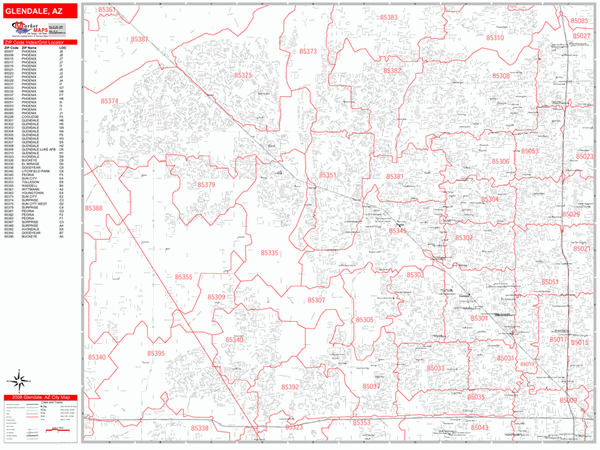 glendale-arizona-zip-code-wall-map-red-line-style-by-marketmaps