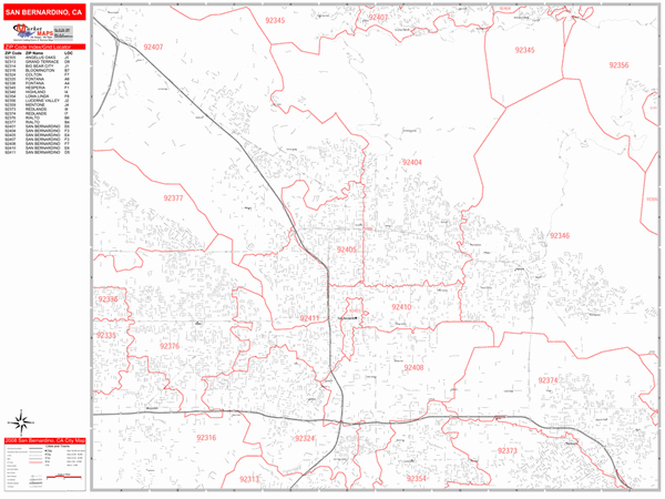 San Bernardino California Zip Code Wall Map Red Line Style By MarketMAPS   CAsanbernardino 