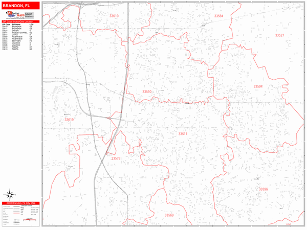 Brandon Florida Wall Map (Red Line Style) by MarketMAPS