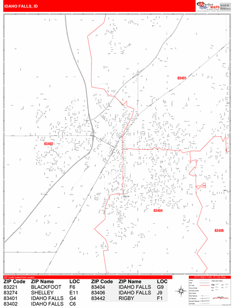 Idaho Falls Zip Code Map Idaho Falls Idaho Zip Code Wall Map (Red Line Style) by MarketMAPS