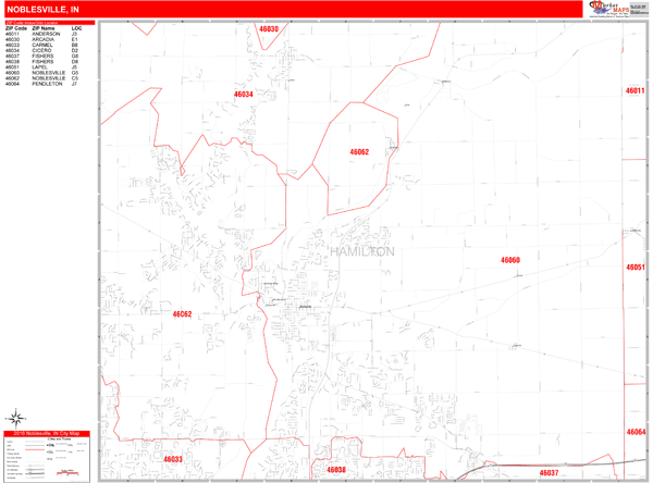 Noblesville Indiana Wall Map Red Line Style By Marketmaps