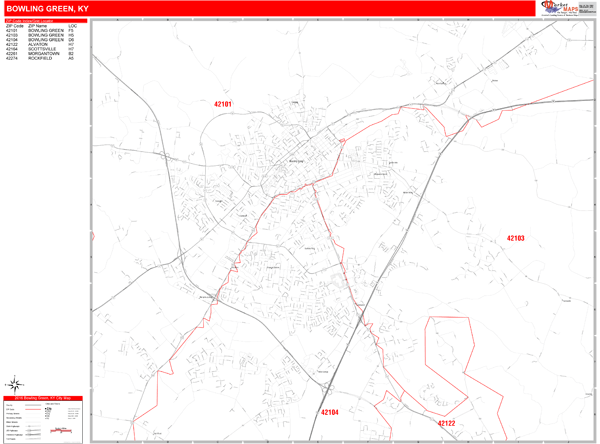 Bowling Green Kentucky Wall Map (Red Line Style) by MarketMAPS