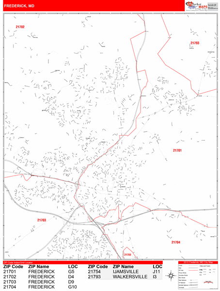 Frederick Maryland Wall Map (Red Line Style) by MarketMAPS