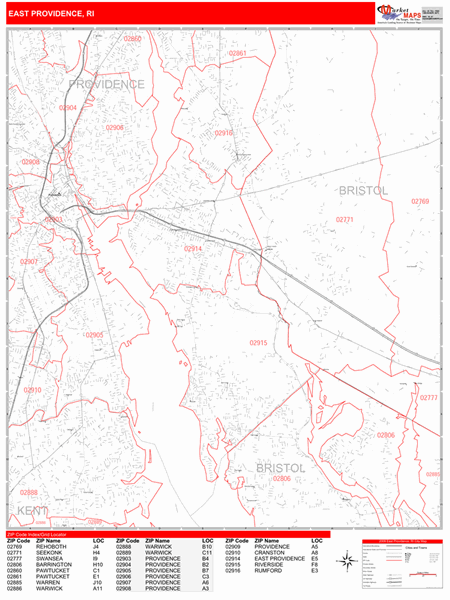 East Providence Zip Code Map East Providence Rhode Island Wall Map (Red Line Style) By Marketmaps -  Mapsales