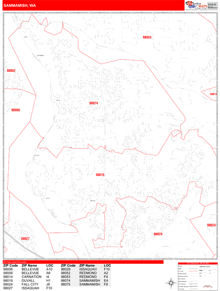 Sammamish Washington Wall Map (Red Line Style) by MarketMAPS