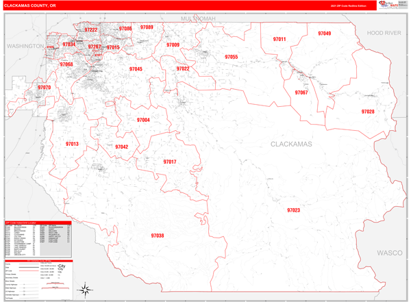 Clackamas County Boundary Map Clackamas County, Or Zip Code Wall Map Red Line Style By Marketmaps -  Mapsales