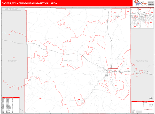 Casper Wy Metro Area Zip Code Wall Map Red Line Style By Marketmaps 2156