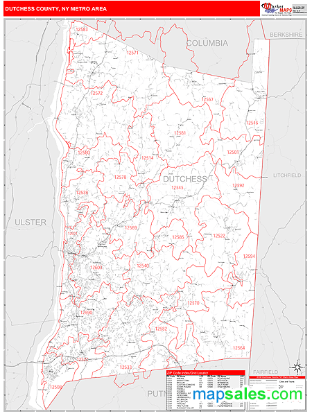 Dutchess County, NY Metro Area Zip Code Wall Map Red Line Style by ...