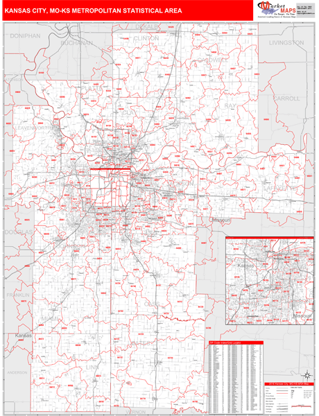 Kansas City Mo Metro Area Wall Map Red Line Style By Marketmaps 