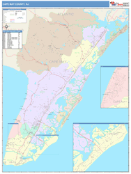 Cape May County, NJ Wall Map Color Cast Style by MarketMAPS