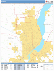 Peoria Illinois Zip Code Wall Map (Basic Style) by MarketMAPS