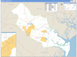 Liberty County, GA Wall Map Basic Style by MarketMAPS