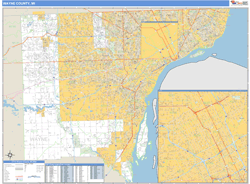 Wayne County, MI Zip Code Wall Map Basic Style by MarketMAPS