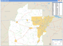 Hinds County, MS Zip Code Wall Map Basic Style by MarketMAPS