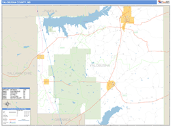 Yalobusha County, MS Zip Code Wall Map Basic Style by MarketMAPS