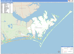 Carteret County, NC Wall Map Basic Style by MarketMAPS