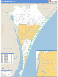 New Hanover County, NC Zip Code Wall Map Basic Style by MarketMAPS