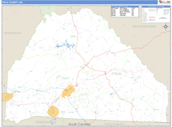 Polk County, NC Wall Map Basic Style by MarketMAPS