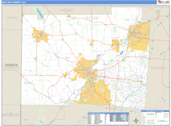 Butler County, OH Zip Code Wall Map Basic Style by MarketMAPS