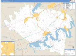 Jefferson County, TN Wall Map Basic Style by MarketMAPS