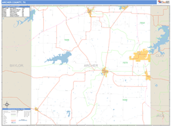 Archer County, TX Zip Code Wall Map Basic Style by MarketMAPS