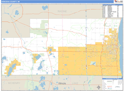 Kenosha County, WI Zip Code Wall Map Basic Style by MarketMAPS