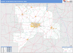 Albany, GA Metro Area Zip Code Wall Map Basic Style by MarketMAPS