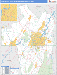 Chattanooga, TN Metro Area Zip Code Wall Map Basic Style by MarketMAPS