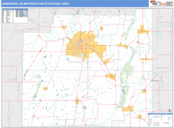 Jonesboro, AR Metro Area Zip Code Wall Map Basic Style by MarketMAPS