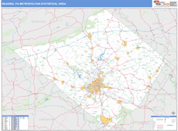 Reading, PA Metro Area Zip Code Wall Map Basic Style by MarketMAPS