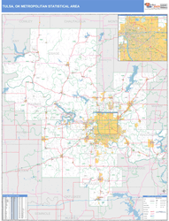 Tulsa, OK Metro Area Zip Code Wall Map Basic Style by MarketMAPS