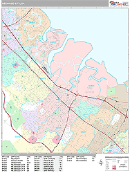 Redwood City California Wall Map (Premium Style) by MarketMAPS