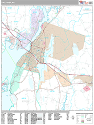 Fall River Massachusetts Zip Code Wall Map (Premium Style) by MarketMAPS