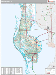 Pinellas County, FL Zip Code Wall Map Premium Style by MarketMAPS