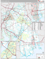 Bristol County, MA Zip Code Wall Map Premium Style by MarketMAPS