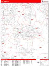 Lee's Summit Missouri Zip Code Wall Map (Red Line Style) by MarketMAPS