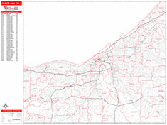 Cleveland Ohio Zip Code Wall Map (Red Line Style) by MarketMAPS