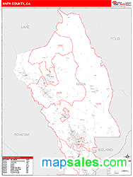 Napa County, CA Zip Code Wall Map Red Line Style by MarketMAPS