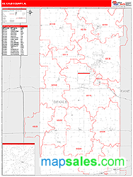 DeKalb County, IL Zip Code Wall Map Red Line Style by MarketMAPS