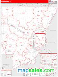 Peoria County, IL Zip Code Wall Map Red Line Style by MarketMAPS