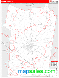 Christian County, KY Zip Code Wall Map Red Line Style by MarketMAPS