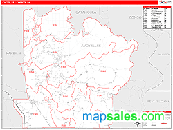 Avoyelles County, LA Wall Map Red Line Style by MarketMAPS