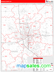 Genesee County, MI Zip Code Wall Map Red Line Style by MarketMAPS