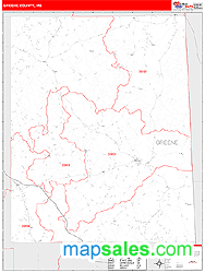 Greene County, MS Wall Map Red Line Style by MarketMAPS