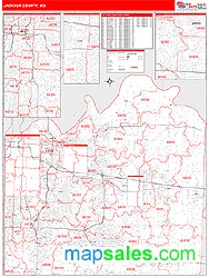 Jackson County, MO Zip Code Wall Map Red Line Style by MarketMAPS