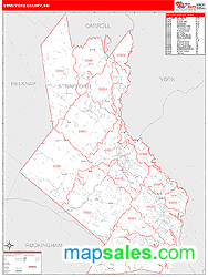 Strafford County, NH Zip Code Wall Map Red Line Style by MarketMAPS