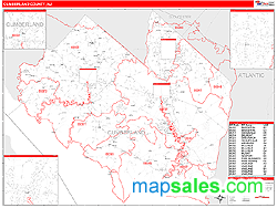 Cumberland County, NJ Zip Code Wall Map Red Line Style by MarketMAPS