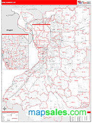 Erie County, NY Zip Code Wall Map Red Line Style by MarketMAPS