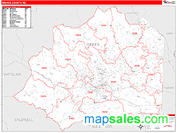 Wilkes County, NC Zip Code Wall Map Red Line Style by MarketMAPS