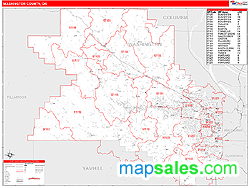 Washington County, OR Zip Code Wall Map Red Line Style by MarketMAPS